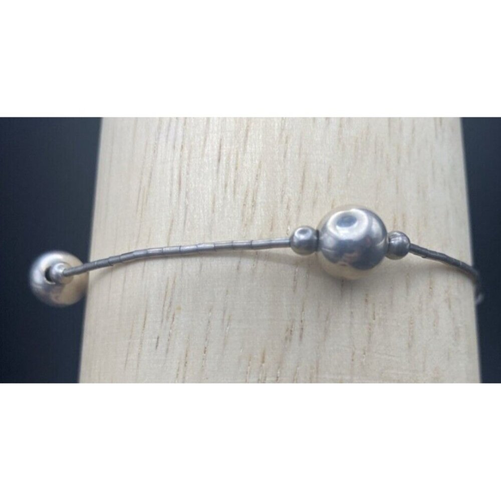SW Bracelet Liquid Silver Tested 925 Sterling 7.5' 3g Vintage Bead Unisex Barrel - Picture 6 of 13